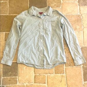 Blue-green and White Cotton Checkered Shirt